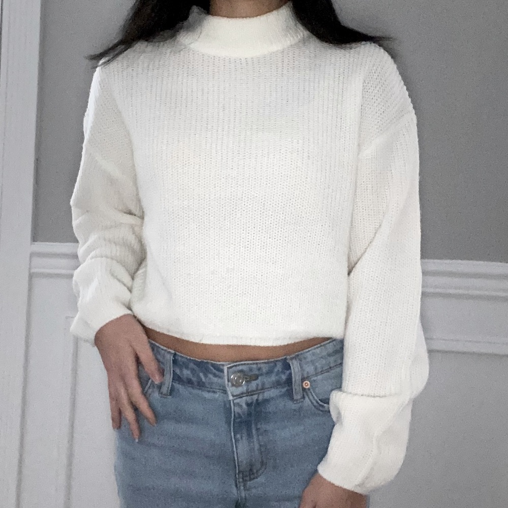 Cream Mock Neck Cropped Sweater